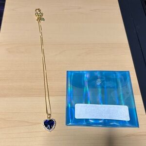 Gold Necklace with Sapphire Blue Heart Pendant